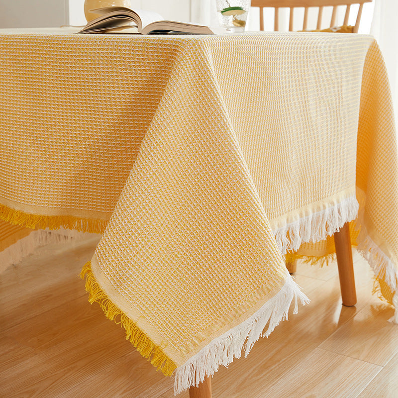 Cotton and Linen Waffle Tablecloth, Washable Table Cover for Dining & Coffee Tables