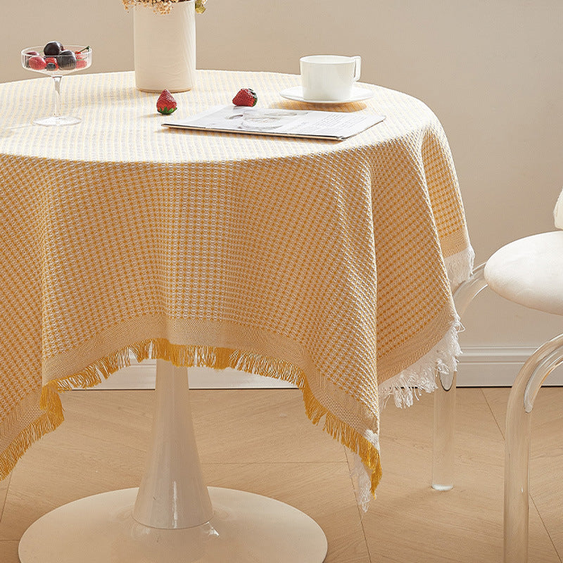 Cotton and Linen Honeycomb Tablecloth, Nordic Washable Table Cover for Dining & Coffee Tables