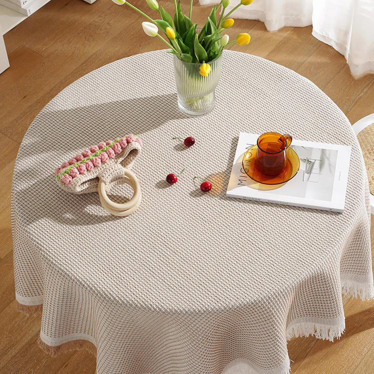 Nordic Waffle Tablecloth, Washable Cotton-Linen Table Cover for Dining & Coffee Tables