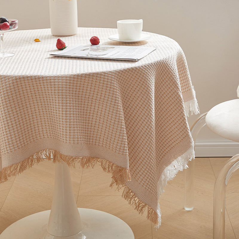 Cotton and Linen Honeycomb Tablecloth, Nordic Washable Table Cover for Dining & Coffee Tables