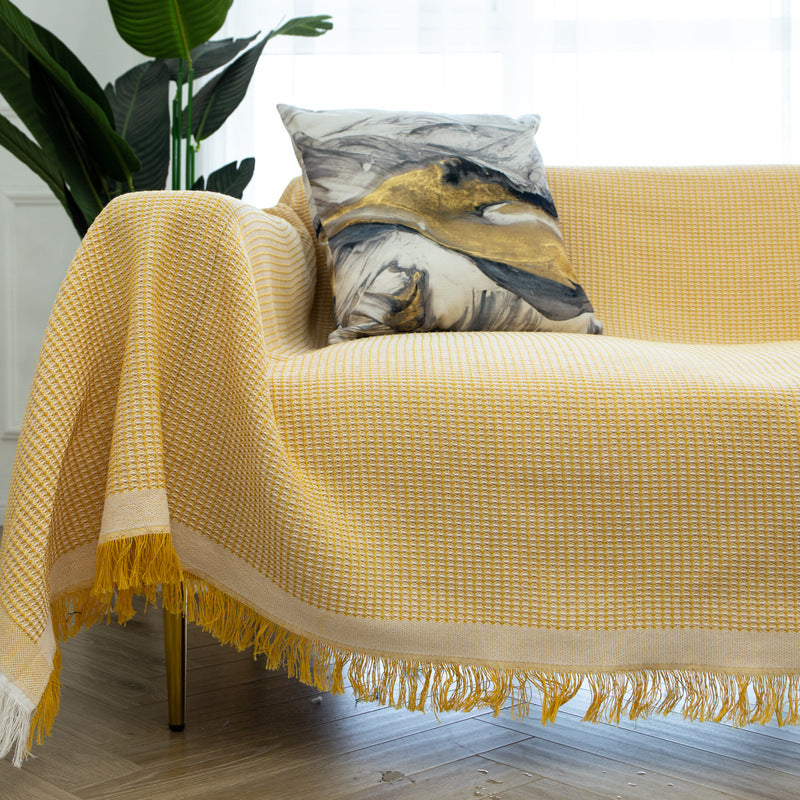 Sofa Cover Solid Color Non-Slip And Stain-Resistant Nordic Simple Sofa Cover Autumn And Winter Internet Celebrity Casual Blanket Waffle Cushion