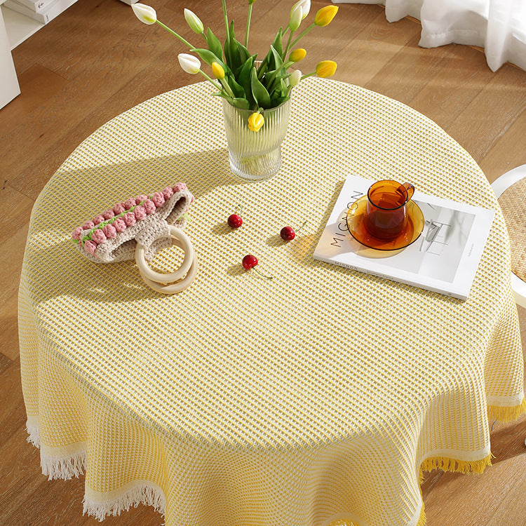 Nordic Waffle Tablecloth, Washable Cotton-Linen Table Cover for Dining & Coffee Tables