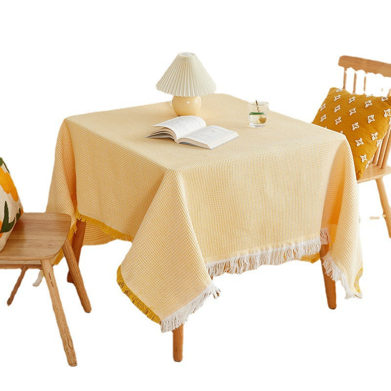 Cotton and Linen Waffle Tablecloth, Washable Table Cover for Dining & Coffee Tables