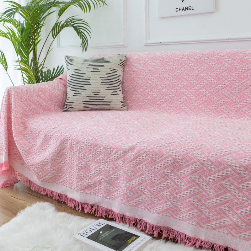 Sofa Cover Solid Color Non-Slip And Stain-Resistant Nordic Simple Sofa Cover Autumn And Winter Internet Celebrity Casual Blanket Waffle Cushion