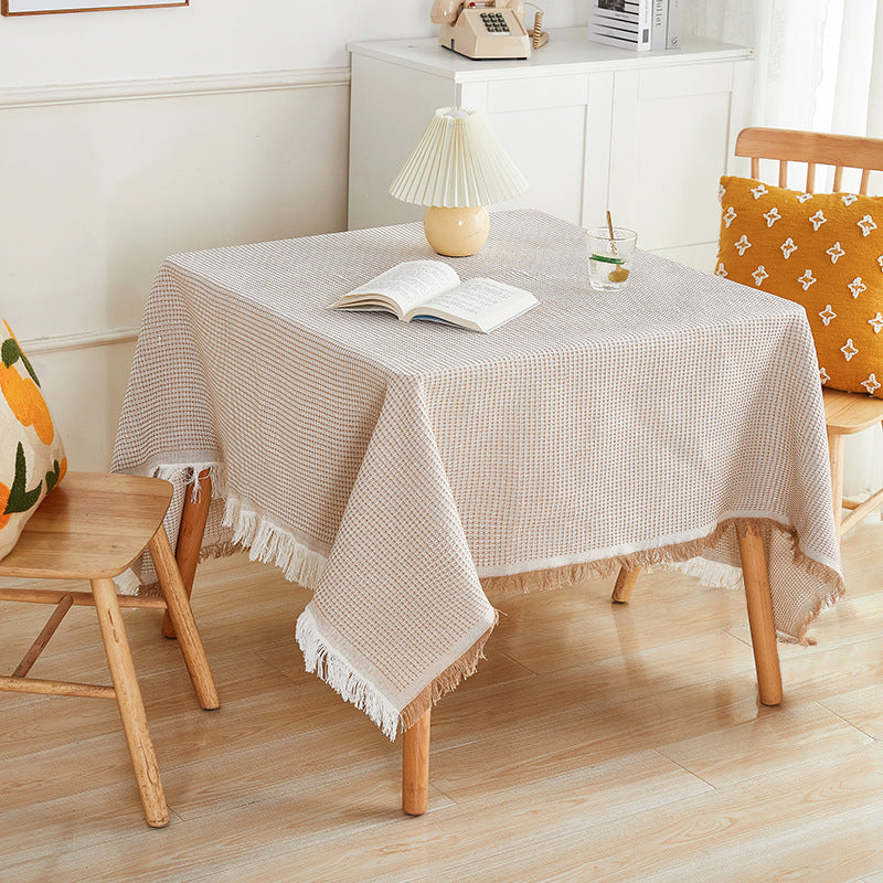 Cotton and Linen Waffle Tablecloth, Washable Table Cover for Dining & Coffee Tables