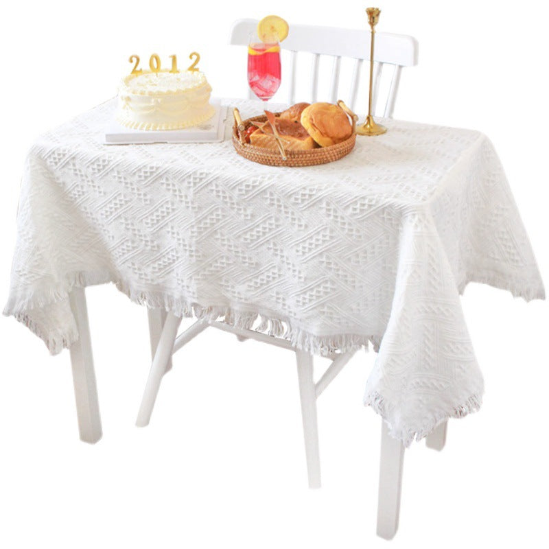 Nordic Waffle Tablecloth, Washable Cotton-Linen Table Cover for Dining & Coffee Tables