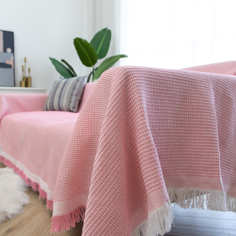 Sofa Cover Solid Color Non-Slip And Stain-Resistant Nordic Simple Sofa Cover Autumn And Winter Internet Celebrity Casual Blanket Waffle Cushion