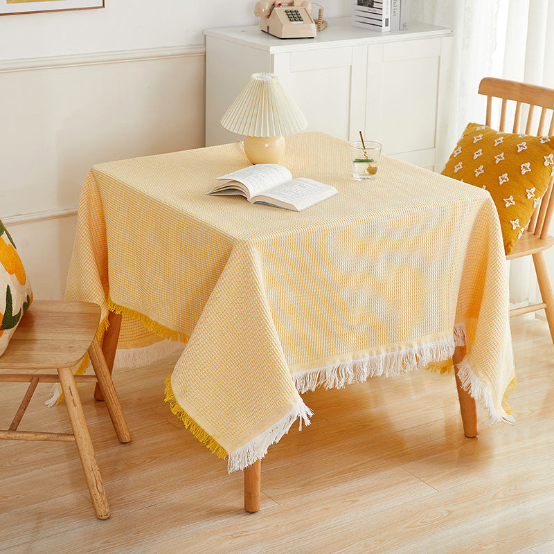 Cotton and Linen Waffle Tablecloth, Washable Table Cover for Dining & Coffee Tables