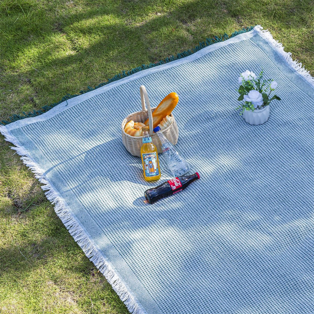 Cotton Picnic Blanket, Washable Camping Mat for Beach, Park & Lawn