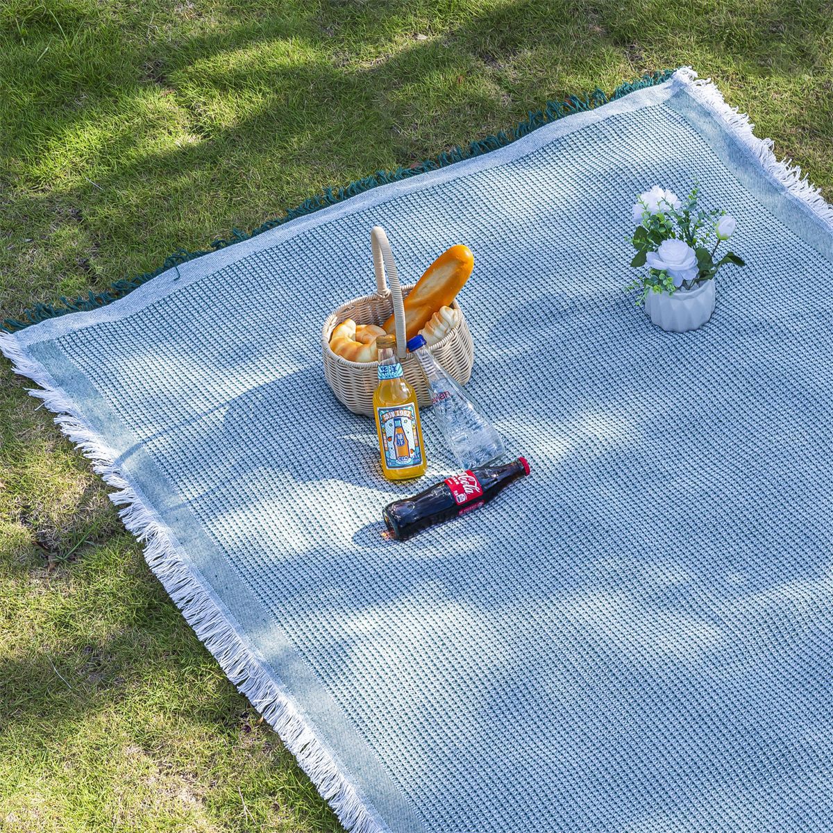 Cotton Picnic Blanket, Washable Camping Mat for Beach, Park & Lawn