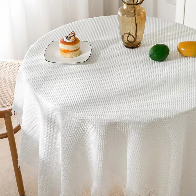 Nordic Waffle Tablecloth, Washable Cotton-Linen Table Cover for Dining & Coffee Tables