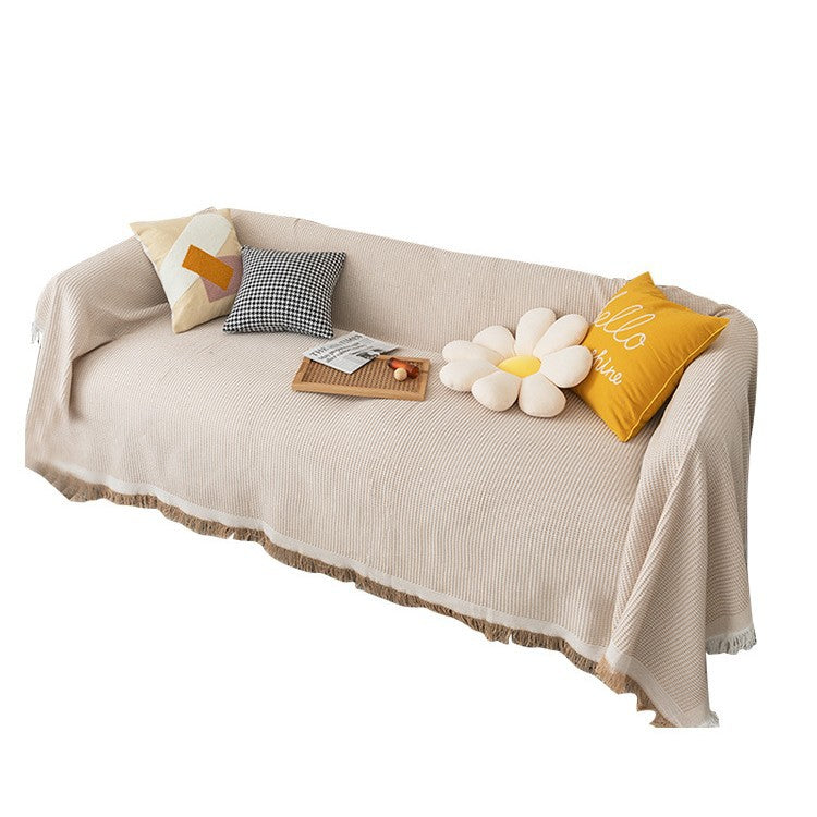 Sofa Cover Solid Color Non-Slip And Stain-Resistant Nordic Simple Sofa Cover Autumn And Winter Internet Celebrity Casual Blanket Waffle Cushion