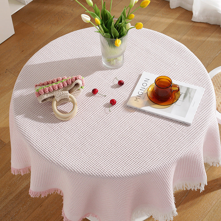 Nordic Waffle Tablecloth, Washable Cotton-Linen Table Cover for Dining & Coffee Tables
