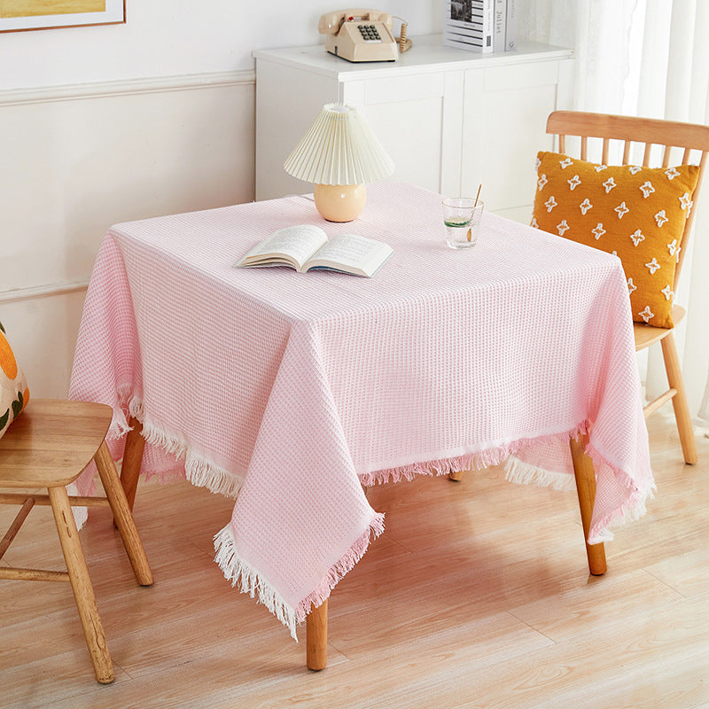 Cotton and Linen Waffle Tablecloth, Washable Table Cover for Dining & Coffee Tables