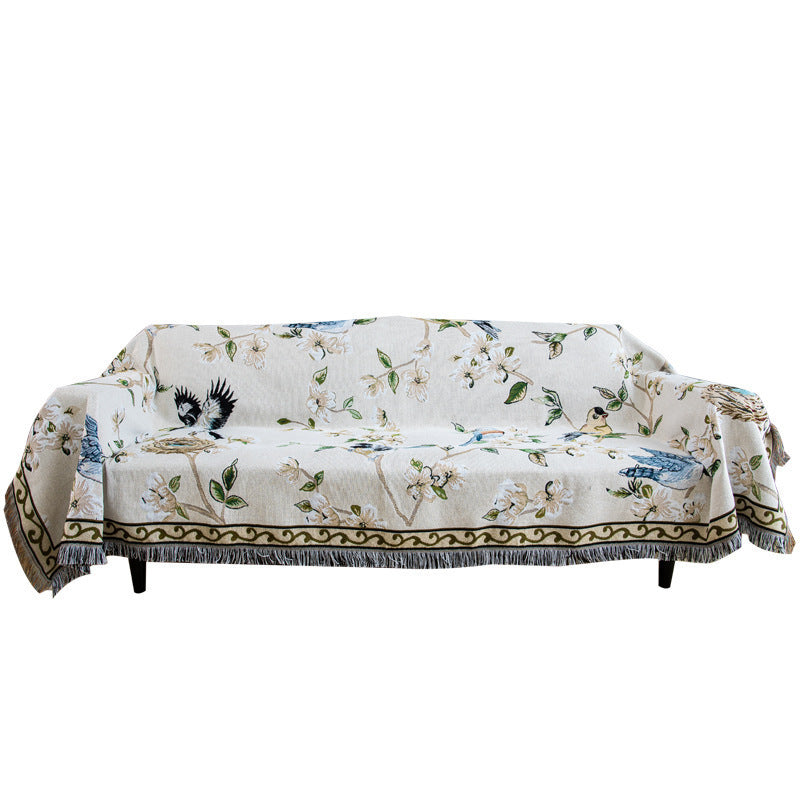 American Floral & Bird Sofa Cover, Knitted Throw Blanket for Sofas & Beds