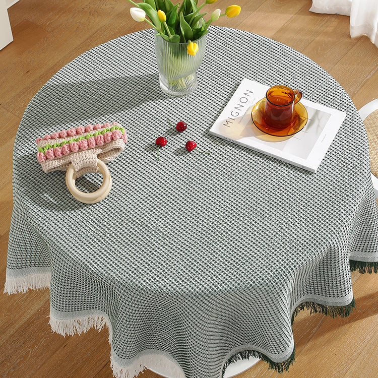 Nordic Waffle Tablecloth, Washable Cotton-Linen Table Cover for Dining & Coffee Tables