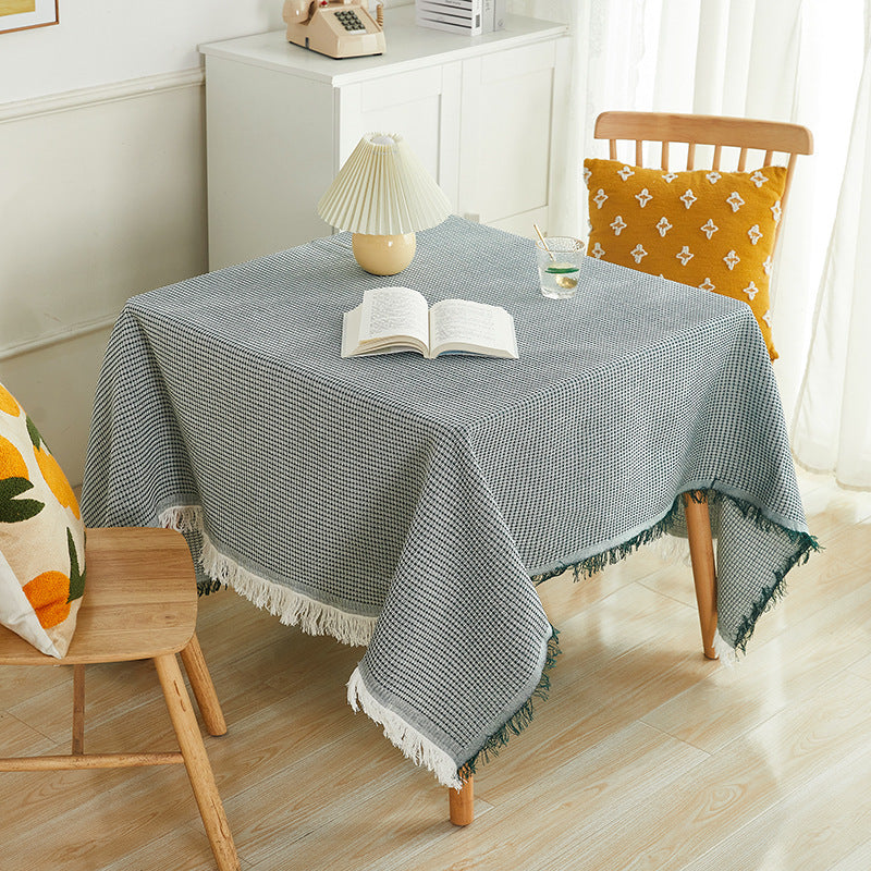 Cotton and Linen Waffle Tablecloth, Washable Table Cover for Dining & Coffee Tables