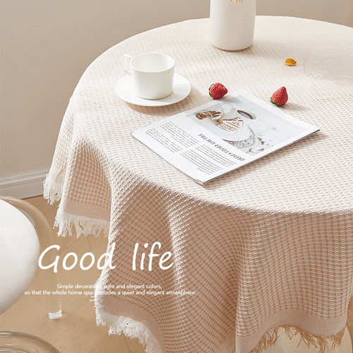 Cotton and Linen Honeycomb Tablecloth, Nordic Washable Table Cover for Dining & Coffee Tables
