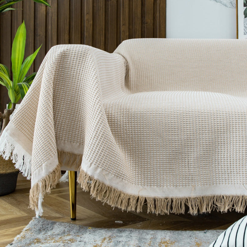 Sofa Cover Solid Color Non-Slip And Stain-Resistant Nordic Simple Sofa Cover Autumn And Winter Internet Celebrity Casual Blanket Waffle Cushion