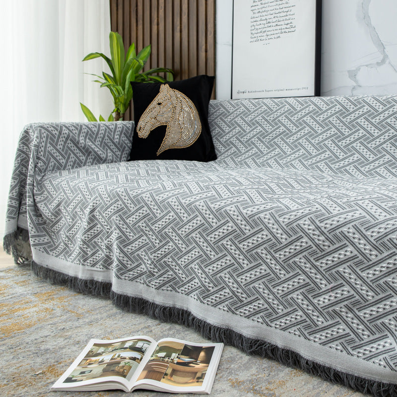 Sofa Cover Solid Color Non-Slip And Stain-Resistant Nordic Simple Sofa Cover Autumn And Winter Internet Celebrity Casual Blanket Waffle Cushion