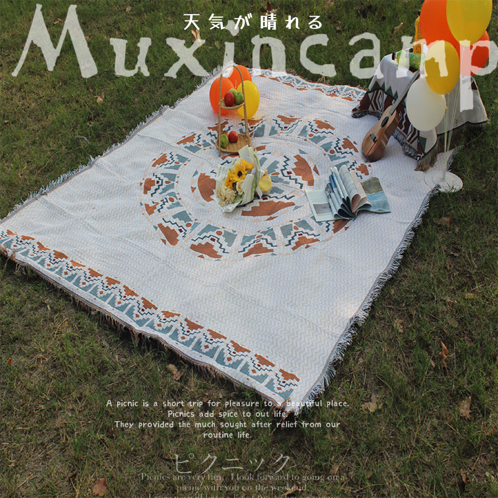 Ethnic Style Picnic Blanket, Multi-Use Throw & Camping Mat for Outdoor & Home