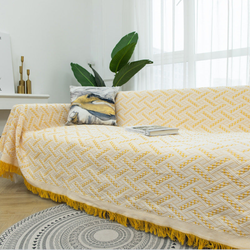 Sofa Cover Solid Color Non-Slip And Stain-Resistant Nordic Simple Sofa Cover Autumn And Winter Internet Celebrity Casual Blanket Waffle Cushion