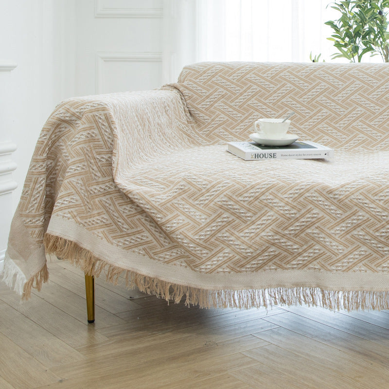 Sofa Cover Solid Color Non-Slip And Stain-Resistant Nordic Simple Sofa Cover Autumn And Winter Internet Celebrity Casual Blanket Waffle Cushion