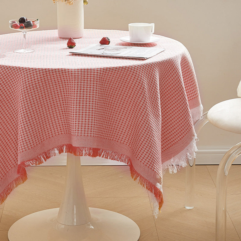 Cotton and Linen Honeycomb Tablecloth, Nordic Washable Table Cover for Dining & Coffee Tables