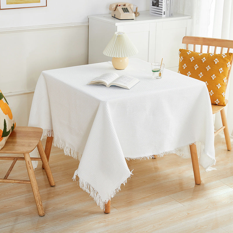 Cotton and Linen Waffle Tablecloth, Washable Table Cover for Dining & Coffee Tables