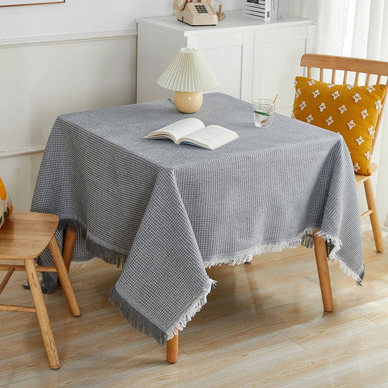 Cotton and Linen Waffle Tablecloth, Washable Table Cover for Dining & Coffee Tables